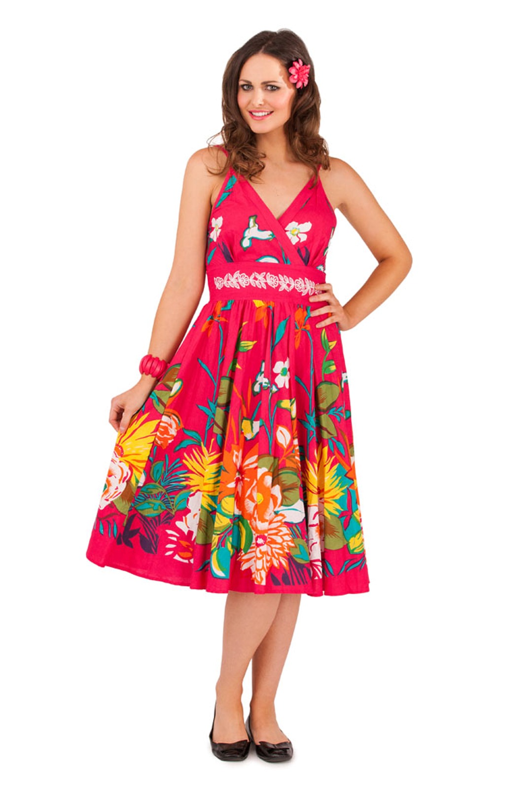 Womens 100% Cotton V Neck Below Knee Length Floral Summer Dress Ladies Size 8-16 | eBay